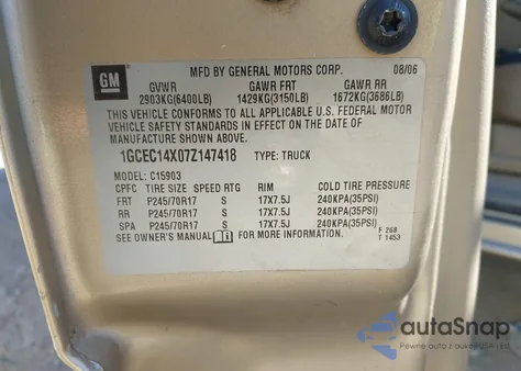 2007 Chevrolet Silverado 1500 Classic Work Truck from USA, damaged, VIN 1GCEC14X07Z147418